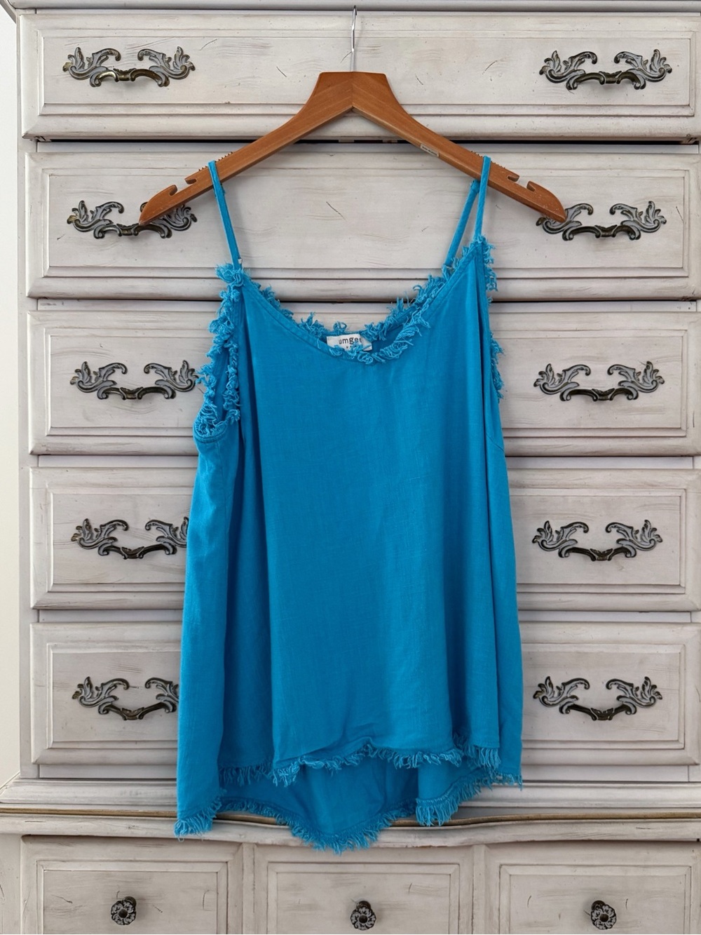 Umgee Blue Linen Euro Summer Babydoll Top